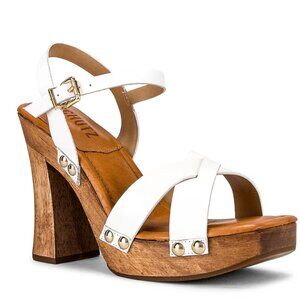 SCHUTZ White and Brown Platform Sandals